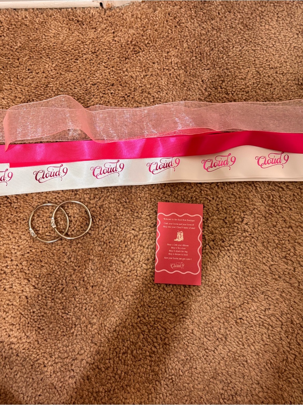 Cloud 9 Pink Satin and Sheer Ribbon Set with Silver Hoops
